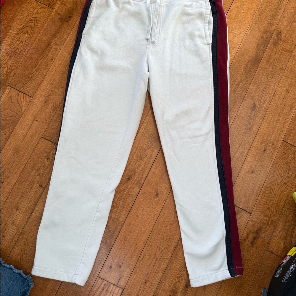 GAP White Joggers with Red and Black Stripes